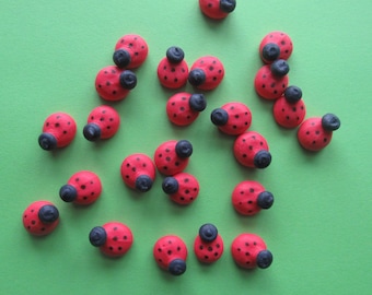 1 docena de mini mariquitas de glaseado real / 1/2 pulgada / 12 piezas / Decoraciones comestibles para pasteles / Adornos para cupcakes / Cake pops