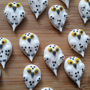 1 dozen royal icing snowy owls 1 inch Fondant owls Cake decorations cupcake toppers image 2