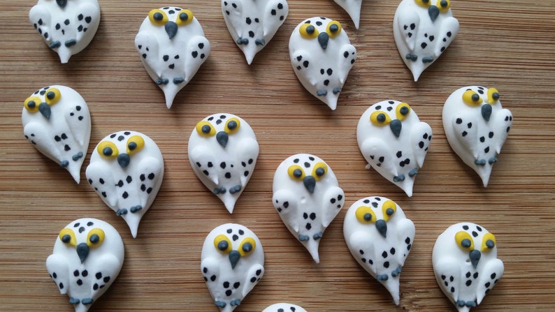 1 dozen royal icing snowy owls 1 inch Fondant owls Cake decorations cupcake toppers image 2