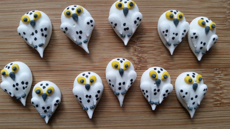 1 dozen royal icing snowy owls 1 inch Fondant owls Cake decorations cupcake toppers image 5