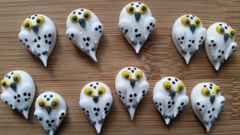 1 dozen royal icing snowy owls 1 inch Fondant owls Cake decorations cupcake toppers image 4