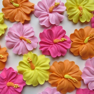 1 dozen large royal icing hibiscus assortment | 1.25 inches | Sugar flowers | Edible cake decorations | Cupcake toppers