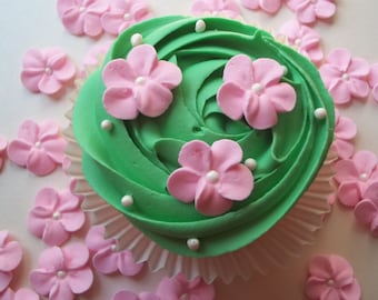 2 docenas de flores de glaseado real rosa claro / Flores de azúcar, flores de fondant / Decoraciones comestibles para pasteles / Adornos para cupcakes