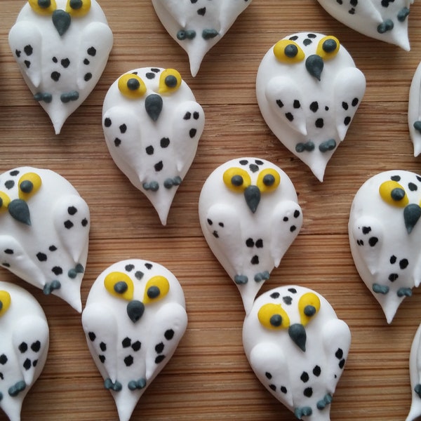 1 dozen royal icing snowy owls | 1 inch | Fondant owls | Cake decorations cupcake toppers