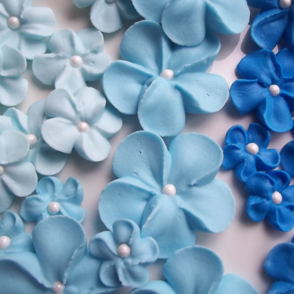 2 dozen royal icing blue flowers | Ombre cake | 3 sizes | Sugar flowers | Edible cake decorations | Cupcake toppers