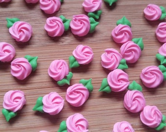 24 pink mini royal icing rosettes | Icing roses 1/2 inch | Sugar flowers | Edible cake decorations | Cupcake toppers