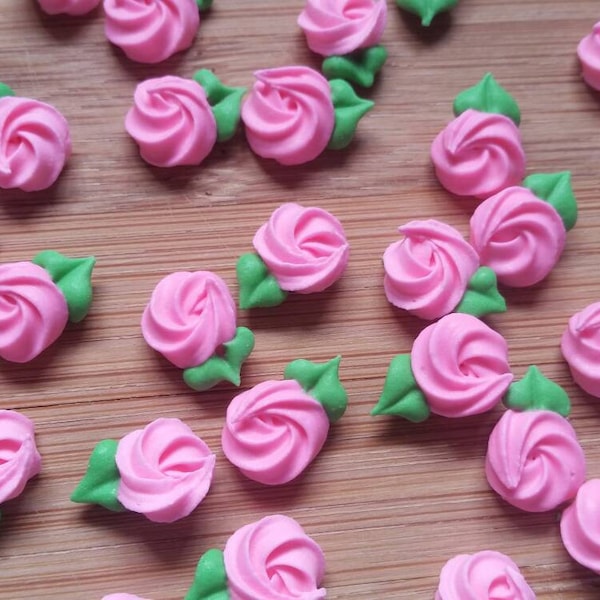 24 pink mini royal icing rosettes | Icing roses 1/2 inch | Sugar flowers | Edible cake decorations | Cupcake toppers