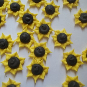 2 dozen royal icing sunflowers Sugar flowers fondant flowers Edible cake decorations Cupcake toppers image 1