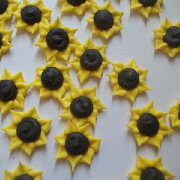 2 dozen royal icing sunflowers | Sugar flowers fondant flowers | Edible cake decorations | Cupcake toppers