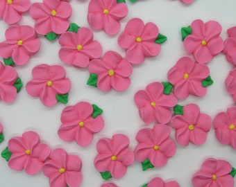 2 dozen pink royal icing flowers with leaves | 24 pieces | 3/4 inch | Sugar flowers | Edible cake decorations