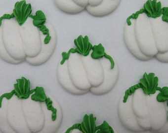 1 dozen large white royal icing pumpkins | 1.25 inches | Sugar pumpkins | Edible cake decorations | Cupcake toppers