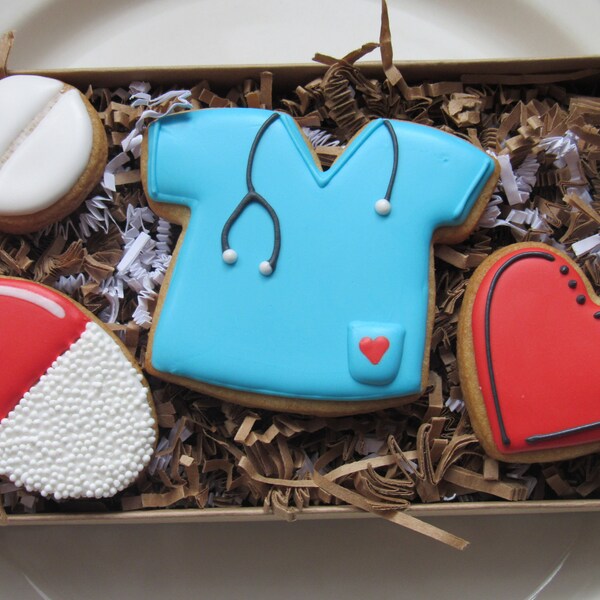 Nurse Appreciation Cookie Gift Box | 4 cookies | Decorated sugar cookies | Thank you gift | Unique gifts | Medical cookies | Nurses gift