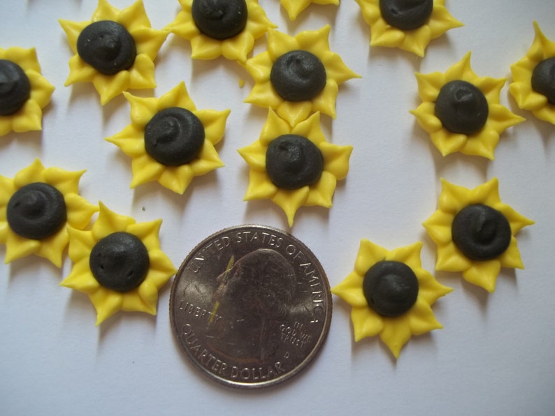 2 dozen royal icing sunflowers Sugar flowers fondant flowers Edible cake decorations Cupcake toppers image 2