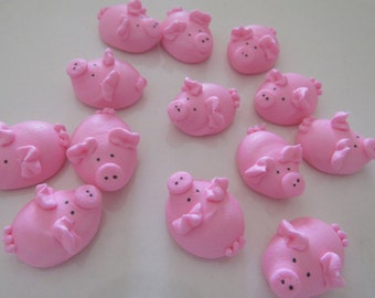 1 dozen royal icing pigs | 1 inch | 12 pieces | Edible cake decorations | Pig cupcake toppers