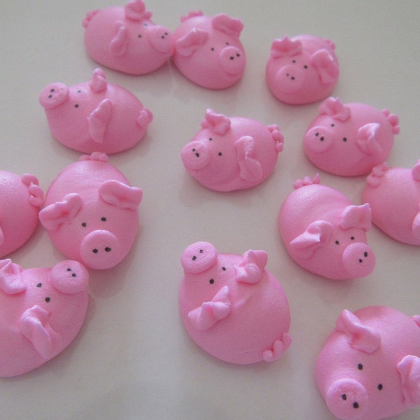 1 dozen royal icing pigs | 1 inch | 12 pieces | Edible cake decorations | Pig cupcake toppers