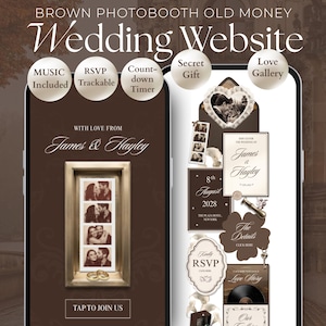 Brown Photo Booth Wedding Website Template | Old Money Digital Wedding Invitation with RSVP, Countdown and Music | Instant Download