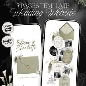 Sage Green & Ivory Floral Wedding Website Template with RSVP, Music and Countdown Timer: Wedding Invitations (Digital Download)