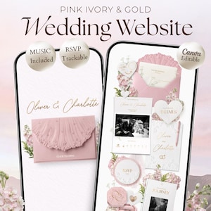 Pink & Ivory Wedding Website Template with RSVP, Music and Countdown Timer | Elegant New Journey Digital Invitation | Instant Download