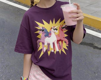 Toddler T-Shirt Cool Unicorn Squad with Sunglasses and Yellow Burst Background Graphic Tee