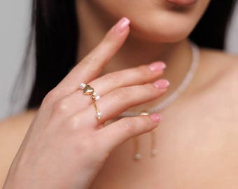 Freshwater Pearl Jewelry Set with Heart Ring, Choker and Earrings