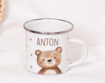 Personalisierte Emaille-Tasse für Kinder mit Namen, Kindertasse mit Tiermotiv, Geschenk zum Geburtstag, Kindergarten & Ostern