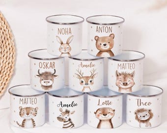 Personalized Kids Enamel Mug with Name, Animal Design Mug, Birthday Gift for Kids, Kindergarten & Easter Gift