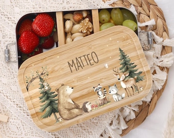 Personalized Kids’ Stainless Steel Lunch Box with Bamboo Lid, Snack Box for Kindergarten and School