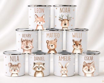 Personalized Kids Enamel Mug with Name, Animal Design Mug, Birthday Gift for Kids, Kindergarten & Easter Gift