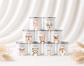 Personalized Kids Enamel Mug with Name, Animal Design Mug, Birthday Gift for Kids, Kindergarten & Easter Gift
