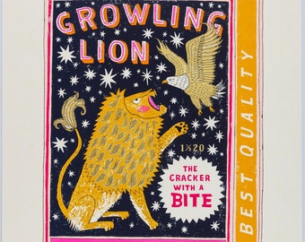 Lion and eagle firecracker box screen print - Late Night Light Bite