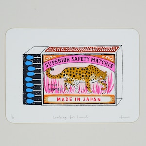Leopard vintage matchbox screen print - &quot;Looking for Lunch&quot;