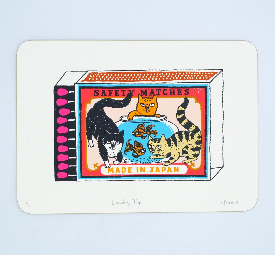 Three Cats and Two Fish Matchbox - 