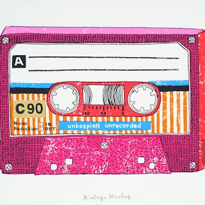 Personalised pink mix tape screen print 'Mixtape Mash Up' image 1