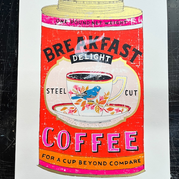 Bird/Coffee tin screen print - A Cup Beyond Compare