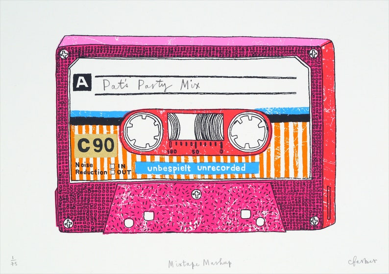 Personalised pink mix tape screen print 'Mixtape Mash Up' image 3