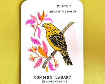 Canary screen print on gold edge card