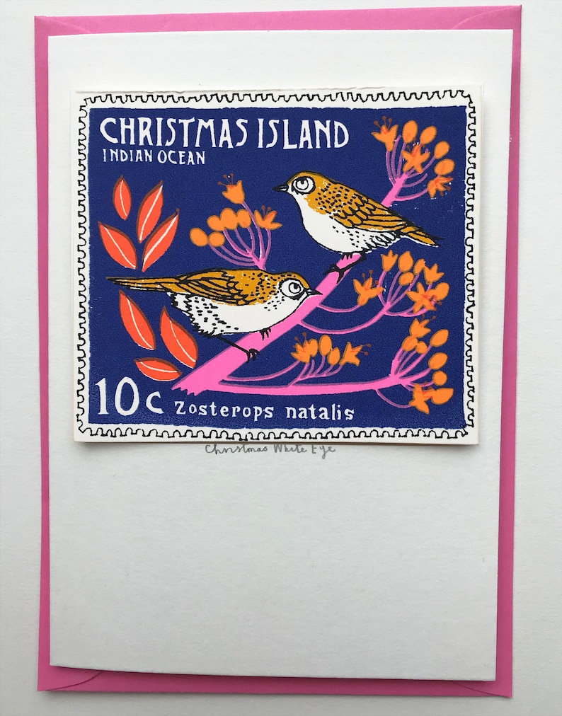bird stamp card Christmas Island/Christmas Island White Eye stamp blue image 1