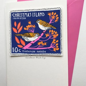 bird stamp card Christmas Island/Christmas Island White Eye stamp blue image 3