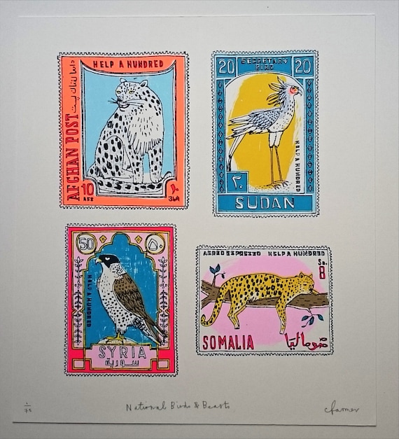 Animal Stamps Screen Print National Birds and Beasts 