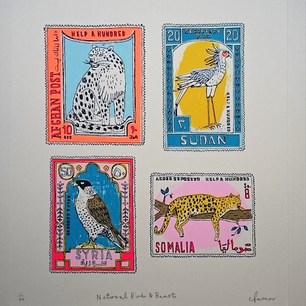 Animal stamps screen print - National Birds and Beasts