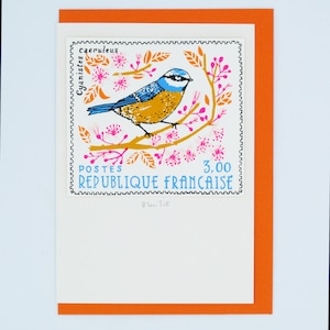 Tarjeta de sello azul/francés