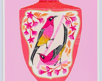 Sunbirds snuff bottle screen print - Sunny Sunbirds