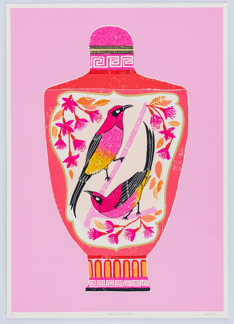 Sunbirds snuff bottle screen print Sunny Sunbirds image 1