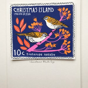 bird stamp card Christmas Island/Christmas Island White Eye stamp blue image 2