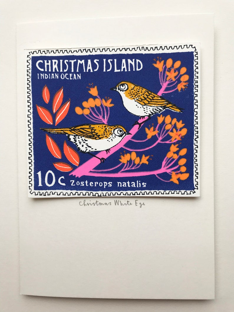 bird stamp card Christmas Island/Christmas Island White Eye stamp blue image 2