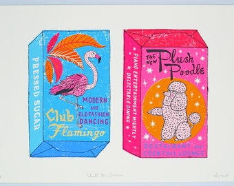 Shall We Dance - Poodle and Flamingo Sugar Cubes  screen print