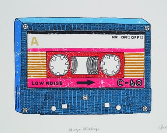 Personalised mix tape screenprint - 'Mega Mixtape'