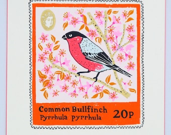 British Stamp/Bullfinch screen print