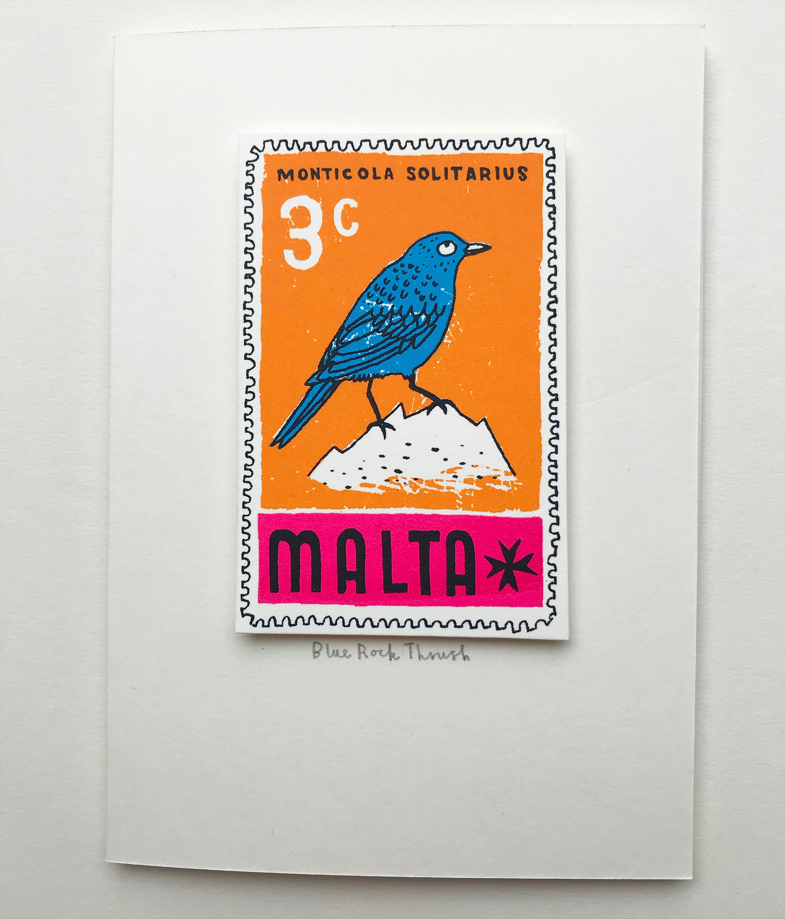 鳥の切手スクリーンプリント - マルタ/ブルーロックスラッシュの切手