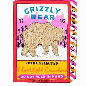 Bear Firecracker Box screen print Celebration Bear Oh Yeah image 1